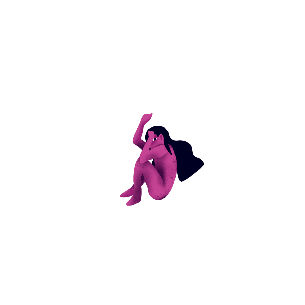 a girl curled up on the bathroom floor, looking at you